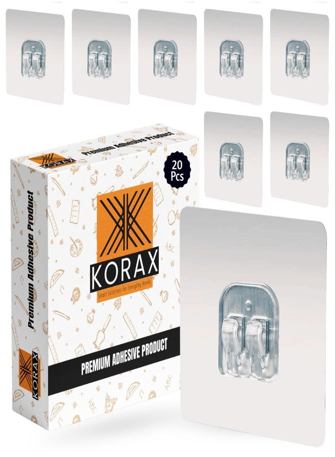 كوراكس خطافات KORAX ذاتية اللصق لتعليق أدوات المطبخ - خطافات جدارية لأدوات الحمام بدون حفر - خطافات جدارية من مادة PVC - خطافات لاصقة شديدة التحمل للجدران (خطاف على شكل حرف V، 20) - Image 1